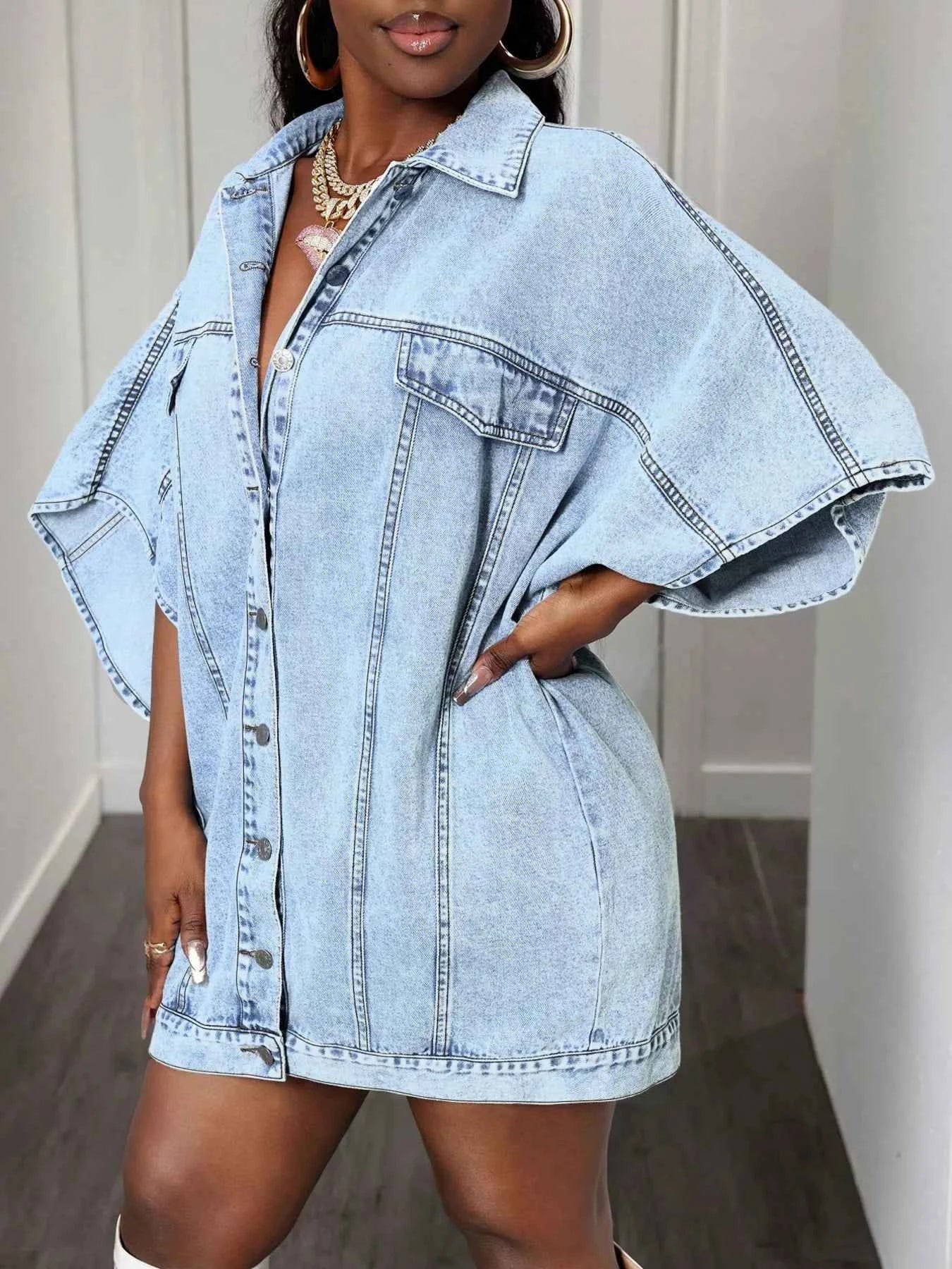 TEEK - Oversized Batwing Sleeve Denim Top TOPS TEEK Trend