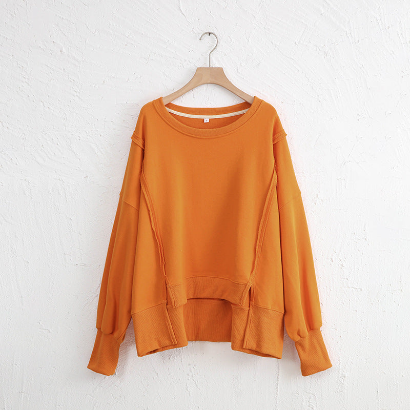 TEEK - Exposed Seam High-Low Long Sleeve Sweatshirt TOPS TEEK Trend