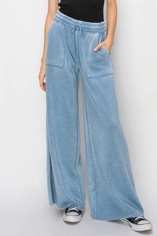 TEEK - High Rise Wide Leg Drawstring Pants PANTS TEEK FG GRAY BLUE S 