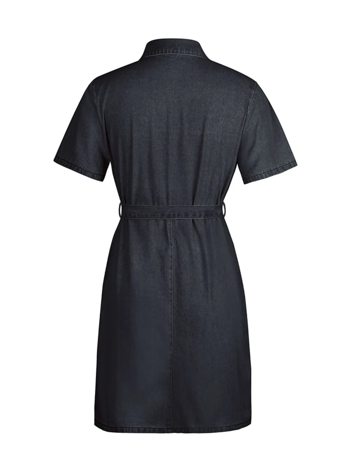 TEEK - Full Size Zip Front Short Sleeve Denim Dress DRESS TEEK Trend