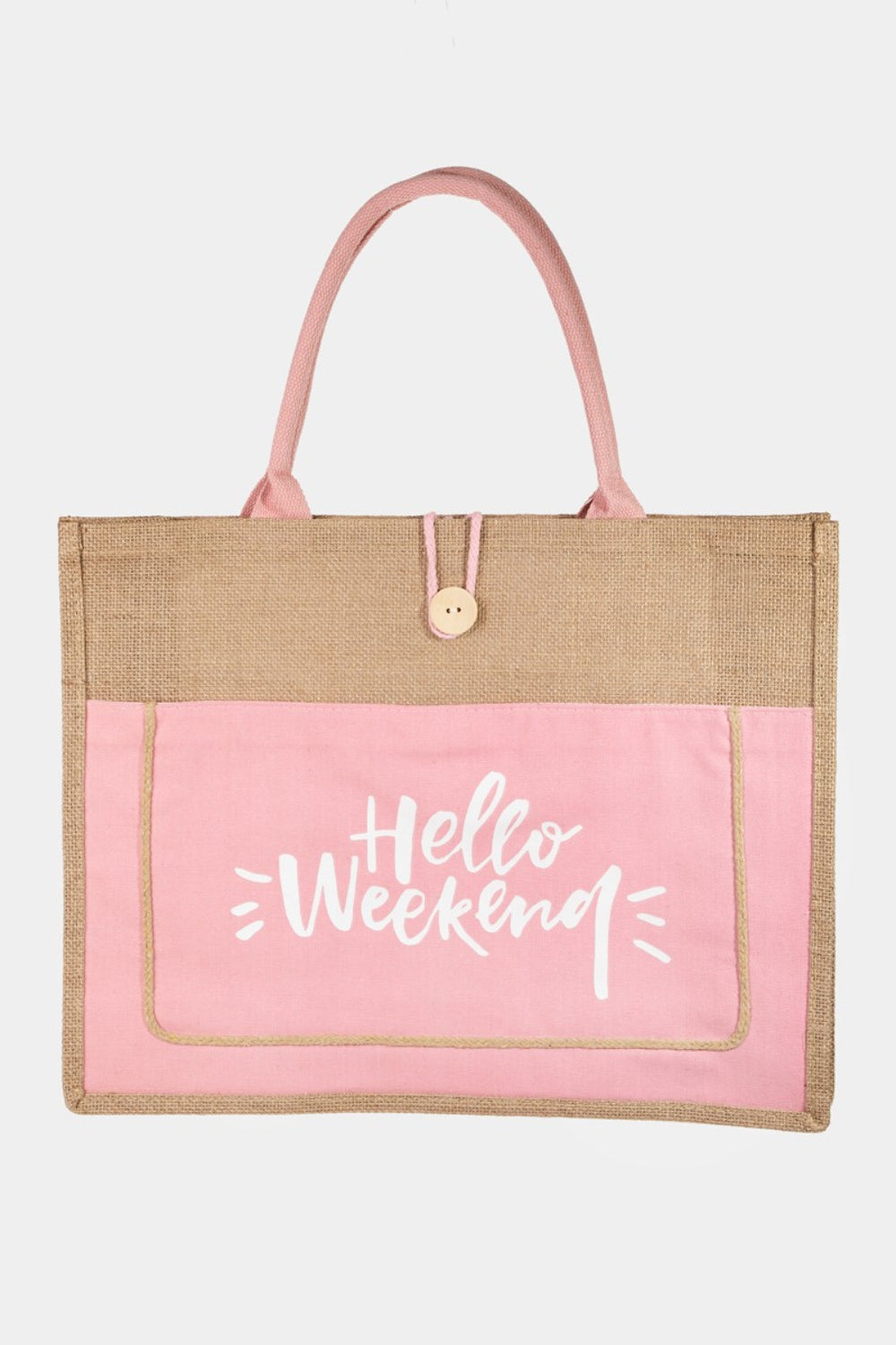 TEEK - Hello Weekend Burlap Tote Bag BAG TEEK Trend Pink  