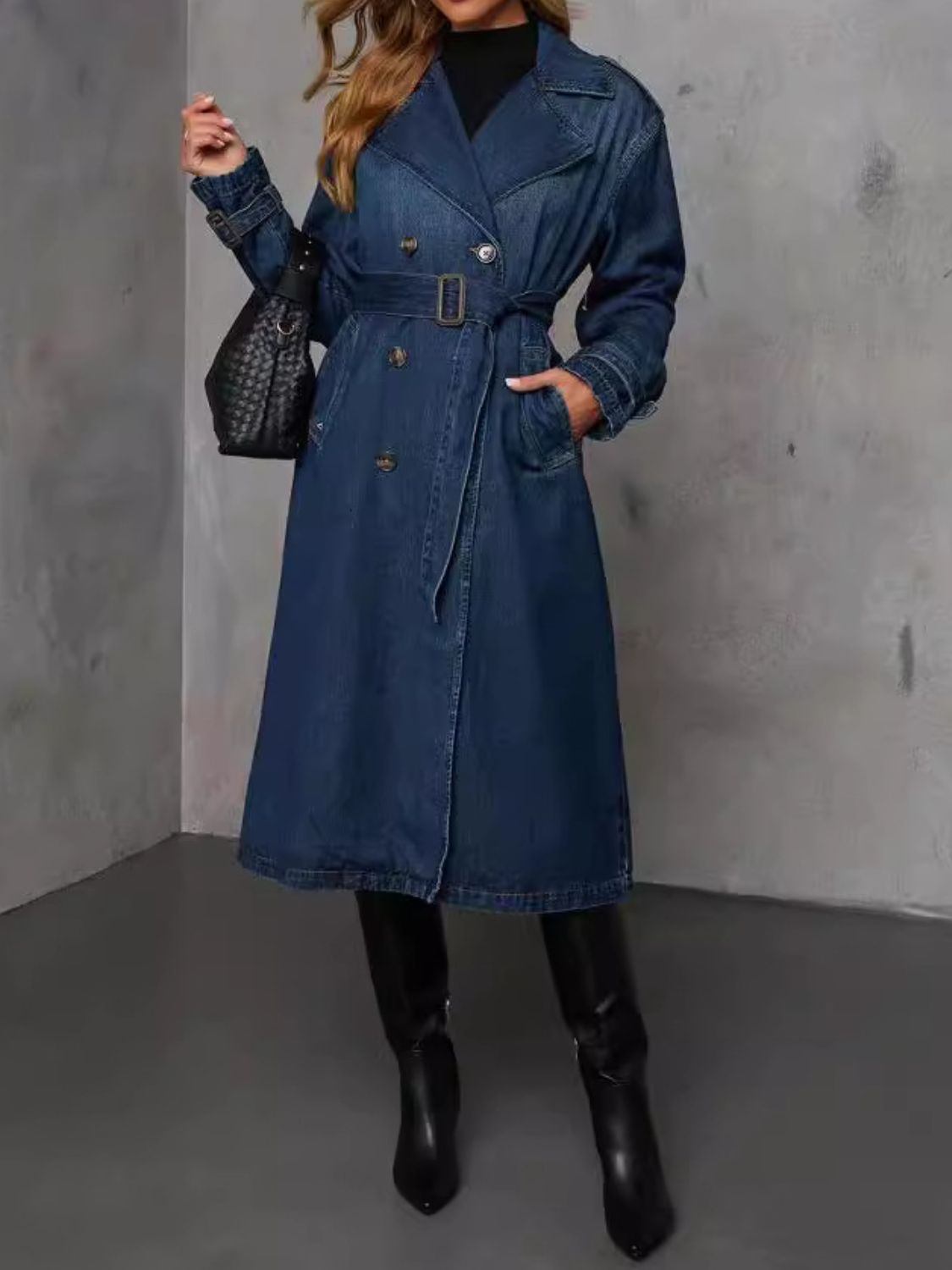 TEEK - Dark Button Up Long Sleeve Longline Denim Coat COAT TEEK Trend