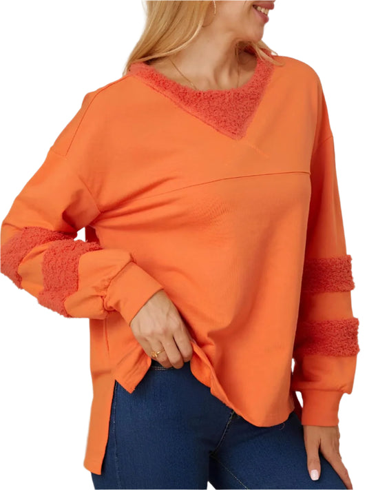 TEEK - Orange Fuzz Forearm Long Sleeve Sweatshirt TOPS TEEK Trend S
