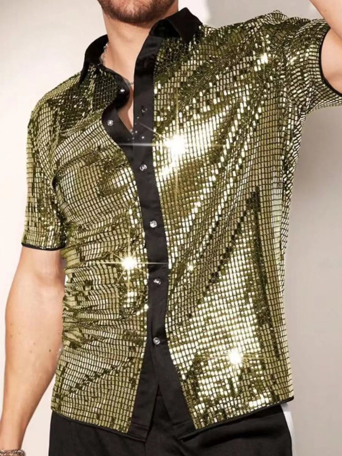 Men's Sequin Button Up Shirt Trendsi Sage S
