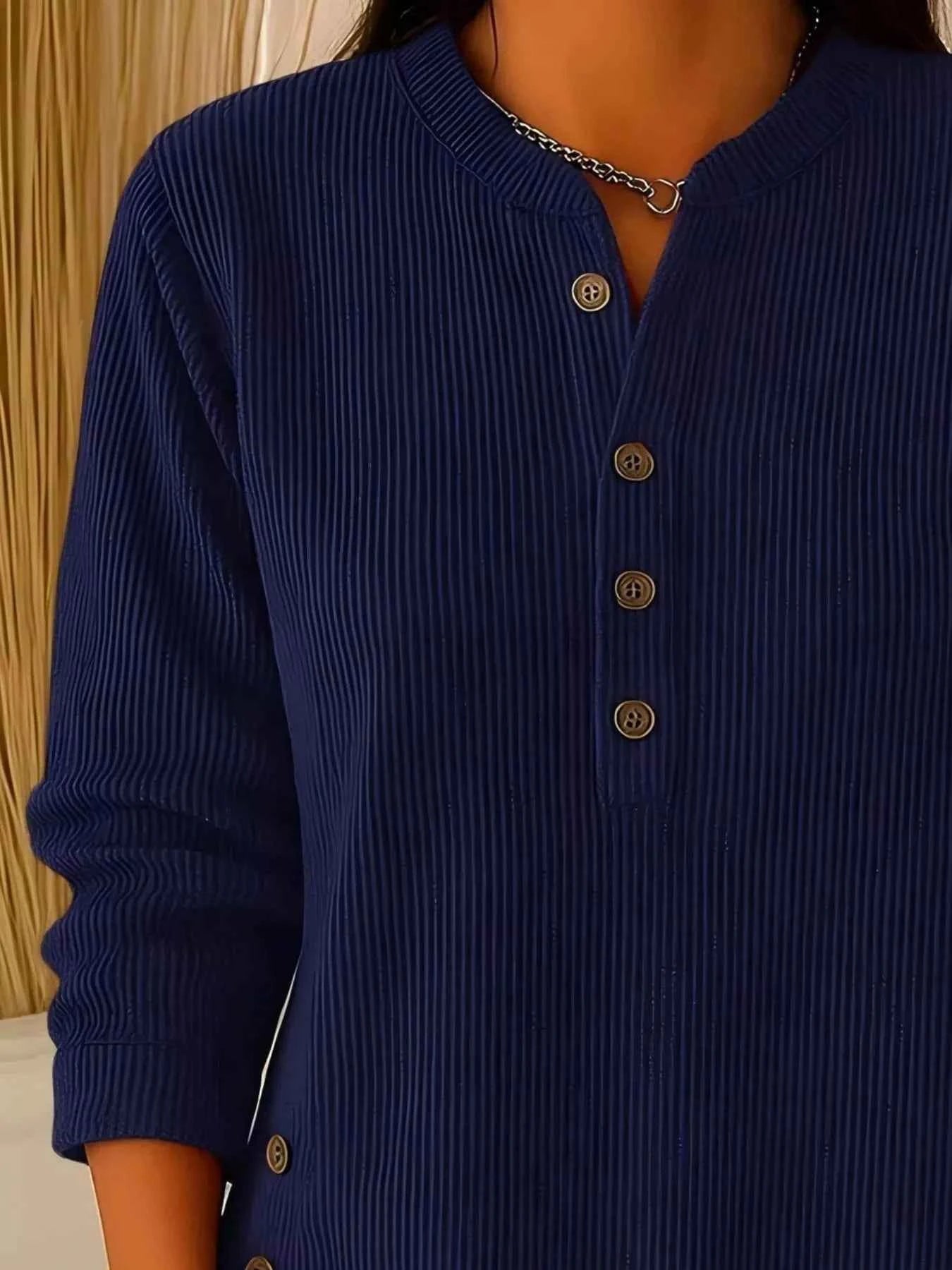 TEEK - Full Size Ribbed Half Button Henley Top Plus Size TOPS TEEK Trend