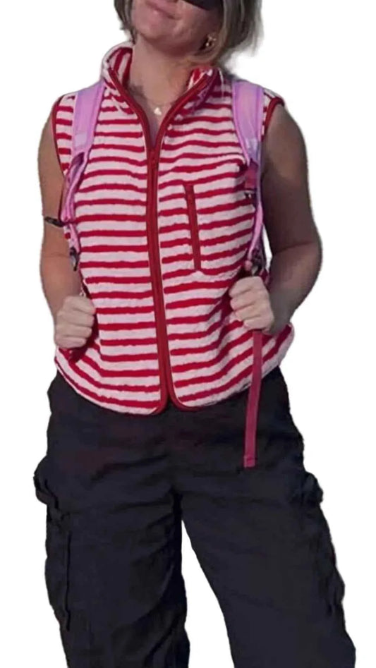 TEEK - Striped Fleece Zip-Up Vest Coat VEST TEEK Trend Strawberry S