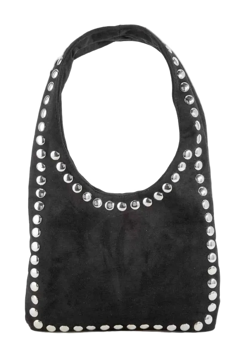 Fame Grommet Border Studded Suede Shoulder Bag Trendsi BK One Size