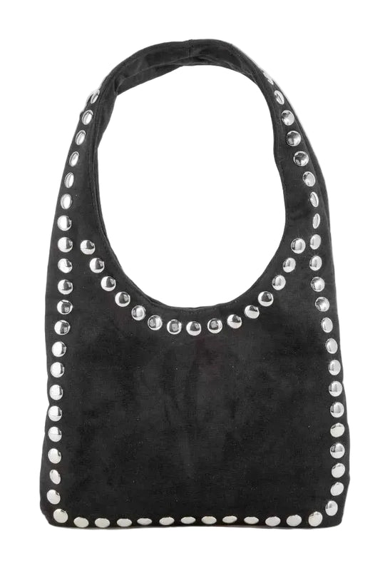 TEEK - Fame Grommet Border Studded Suede Shoulder Bag BAG TEEK Trend BK One Size