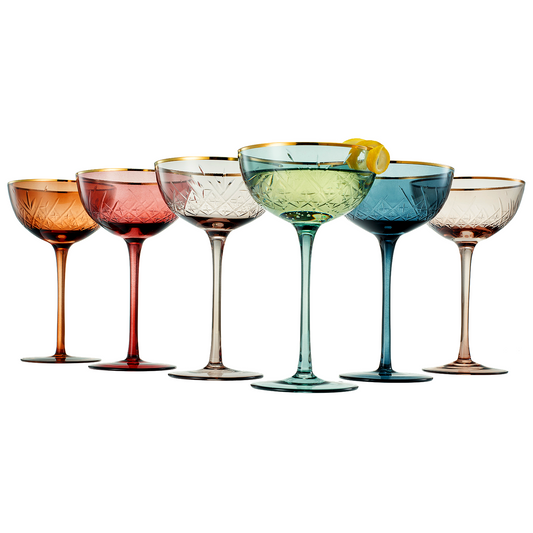 TEEK - Tonal Gold Rim Champagne Coupe Cocktail Glassware Set HOME DECOR TEEK KS