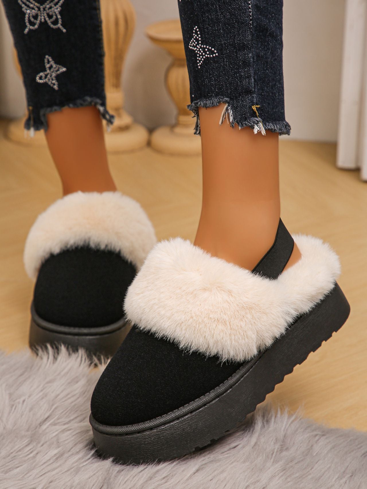 TEEK - Faux Fur Round Toe Platform Slippers SHOES TEEK Trend