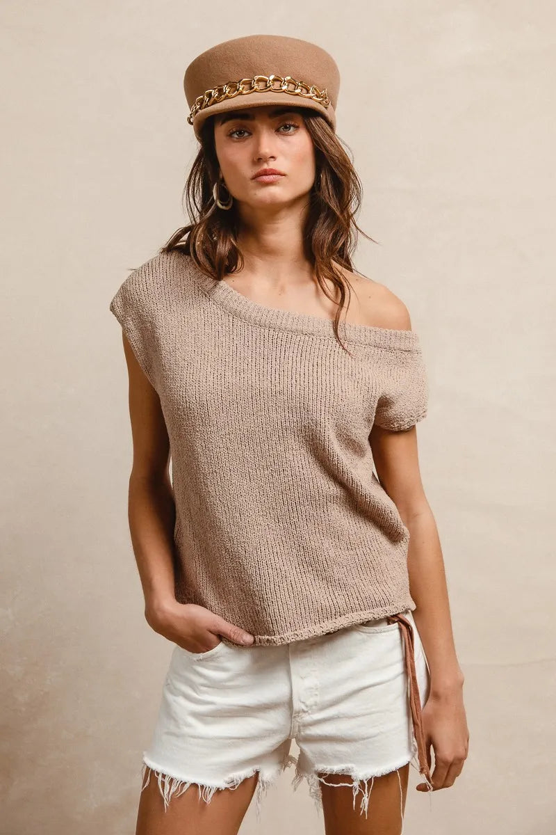 TEEK - Latte One Side Off Shoulder Knit Top TOPS TEEK Trend