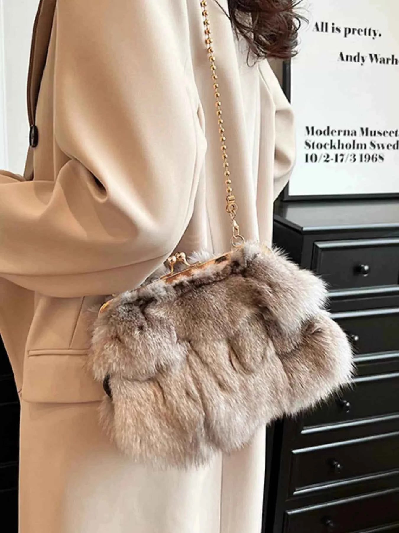 Furry Chain Crossbody Bag Trendsi