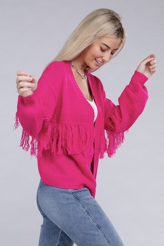 TEEK - Fuchsia Tassel Open Cardigan SWEATER TEEK FG   