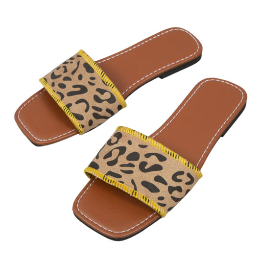 TEEK - Leopard PU Leather Flat Sandals SHOES TEEK Trend   