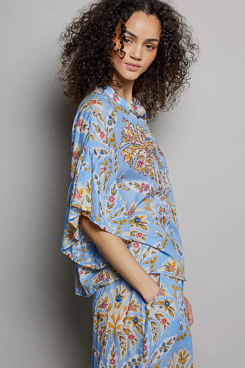 TEEK - Floral Printed Woven Ruffle Sleeve Shirt TOPS TEEK Trend