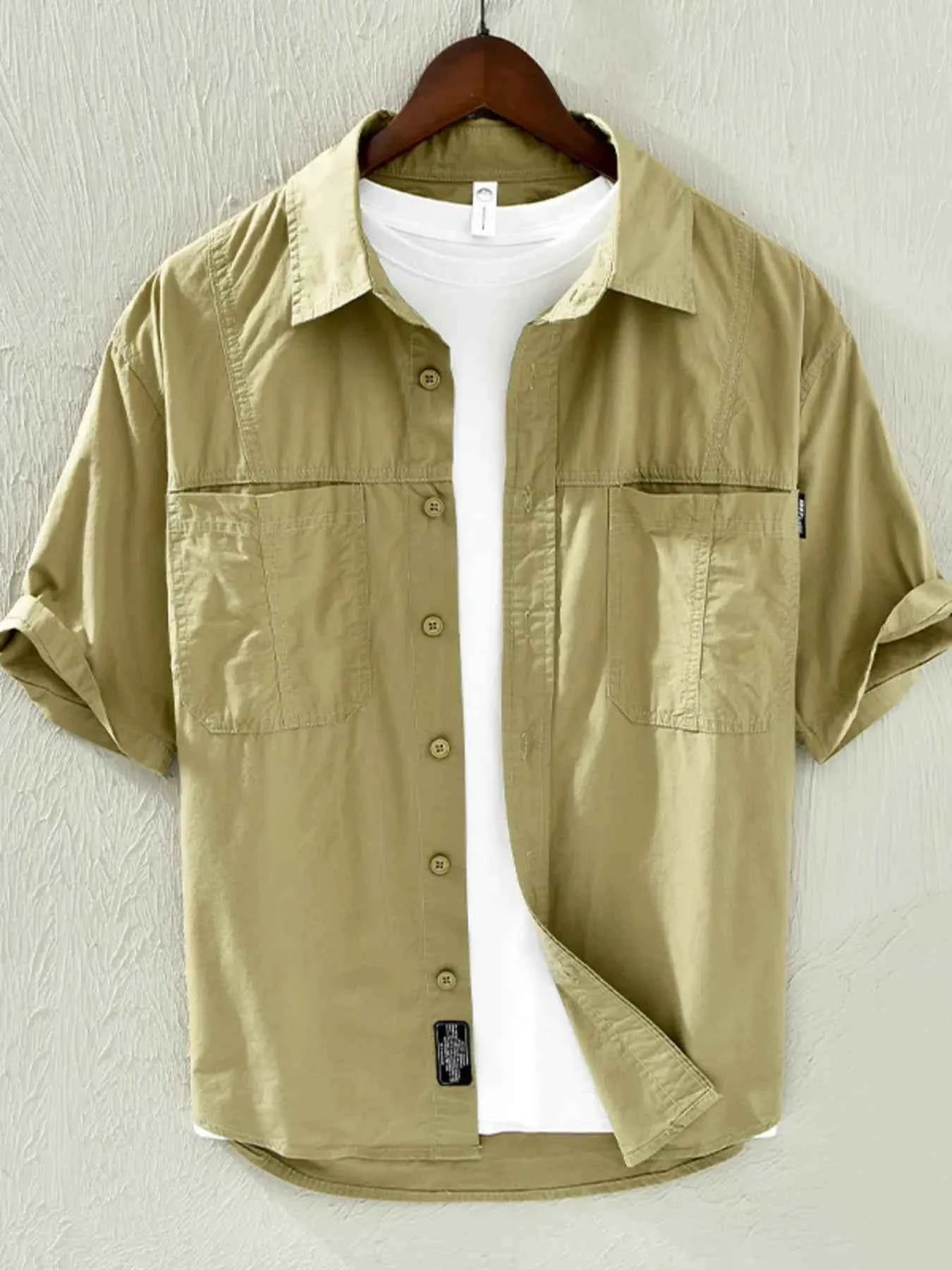 TEEK - Mens Plus Size Casual Short Sleeve Button-Down Shirt TOPS TEEK Trend Light Green M