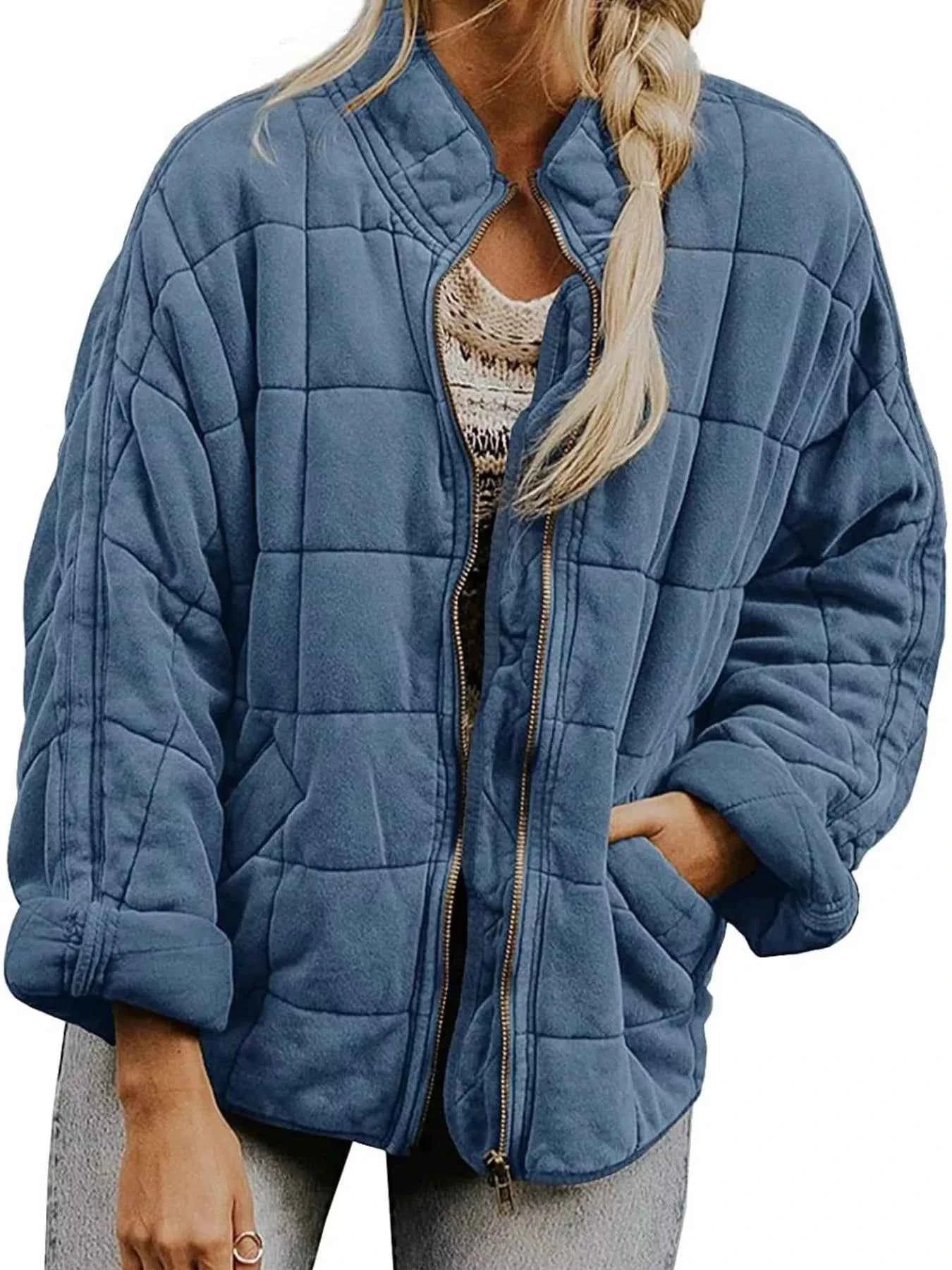 TEEK - Quilted Zip Up Outerwear JACKET TEEK Trend Gray Blue S