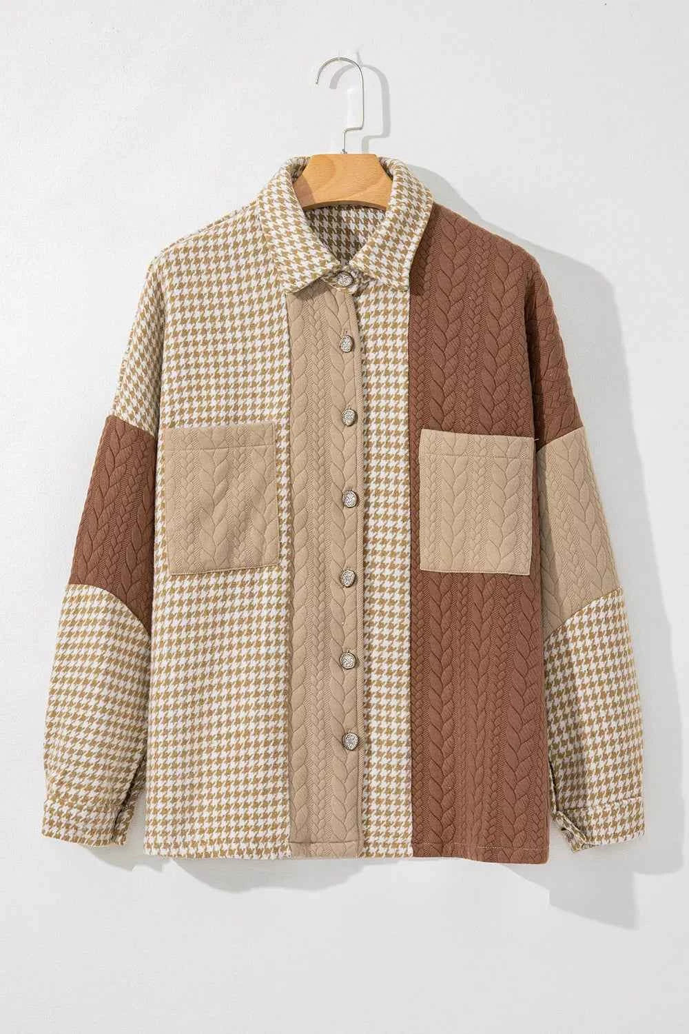 TEEK - Button Down Houndstooth Color Block Shacket TOPS TEEK Trend