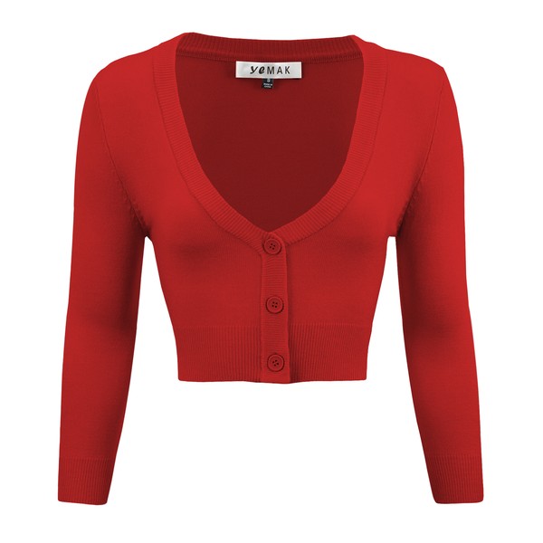 TEEK - Cropped Bolero 3/4 Sleeve Cardigan SWEATER TEEK FG Red S 