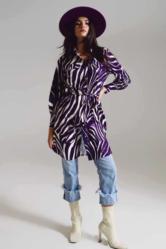 TEEK - Zebra White Purple Midi Short Dress
