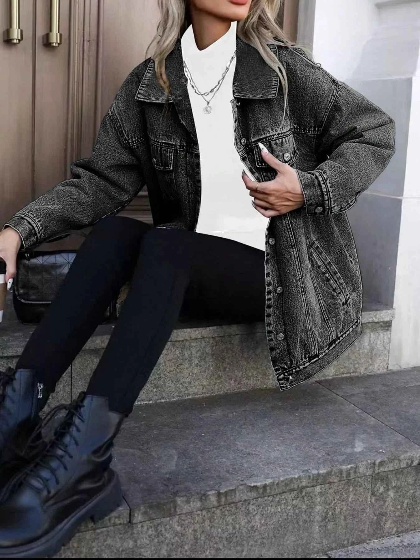 TEEK - Washed Button Up Oversized Denim Jacket JACKET TEEK Trend