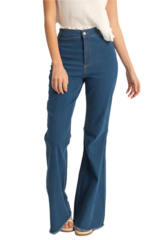 TEEK - Dark Raw Hem High-Waist Washed Flared Jeans JEANS TEEK Trend S