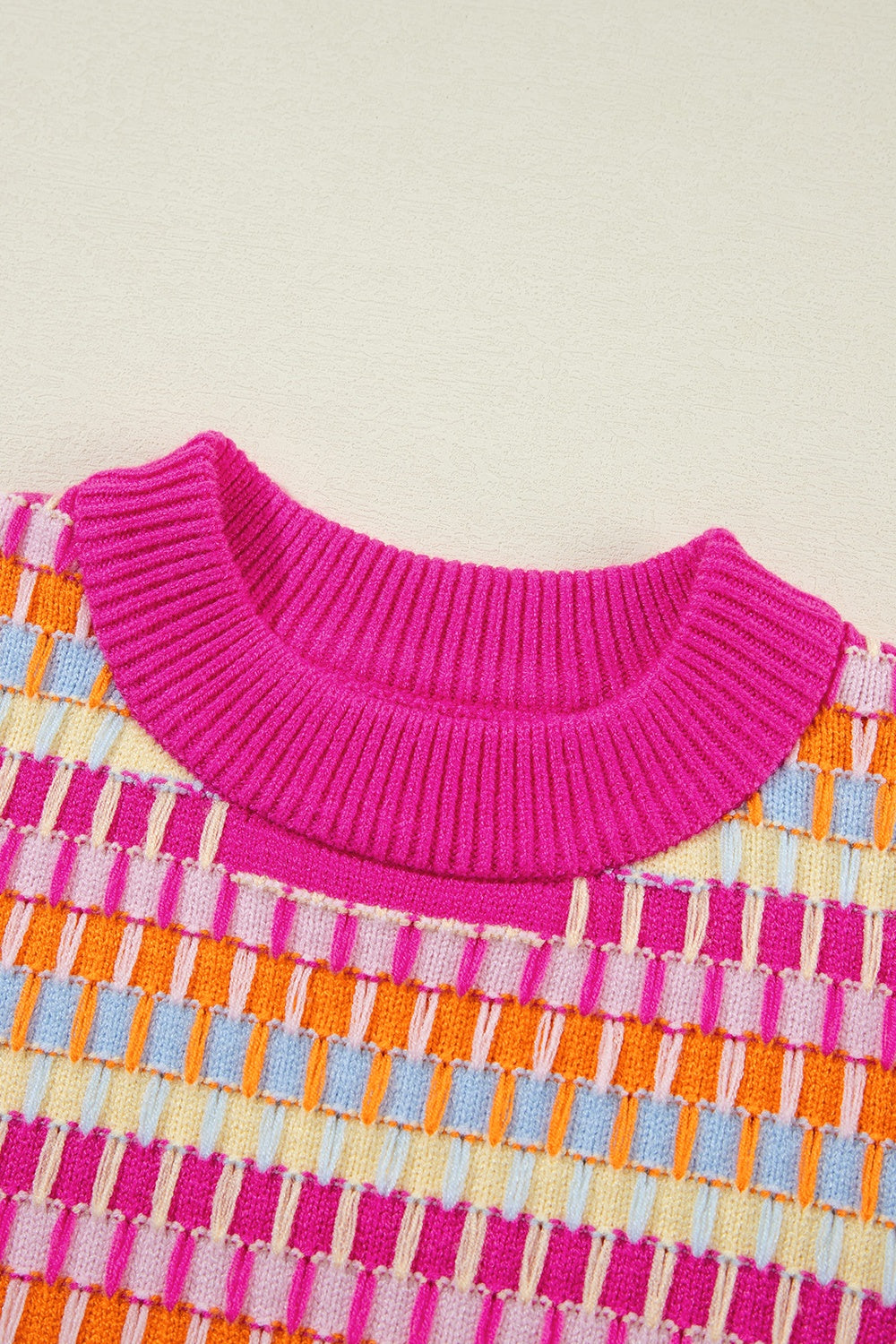TEEK - Hot Pink Contrast Stitch Stripe Half Sleeve Knit Top TOPS TEEK Trend   
