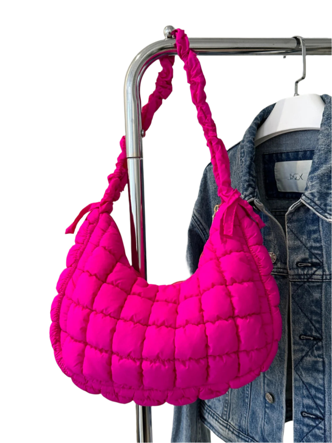 TEEK - Bubble Texture Ruched Strap Quilted Shoulder Bag BAG TEEK Trend Hot Pink