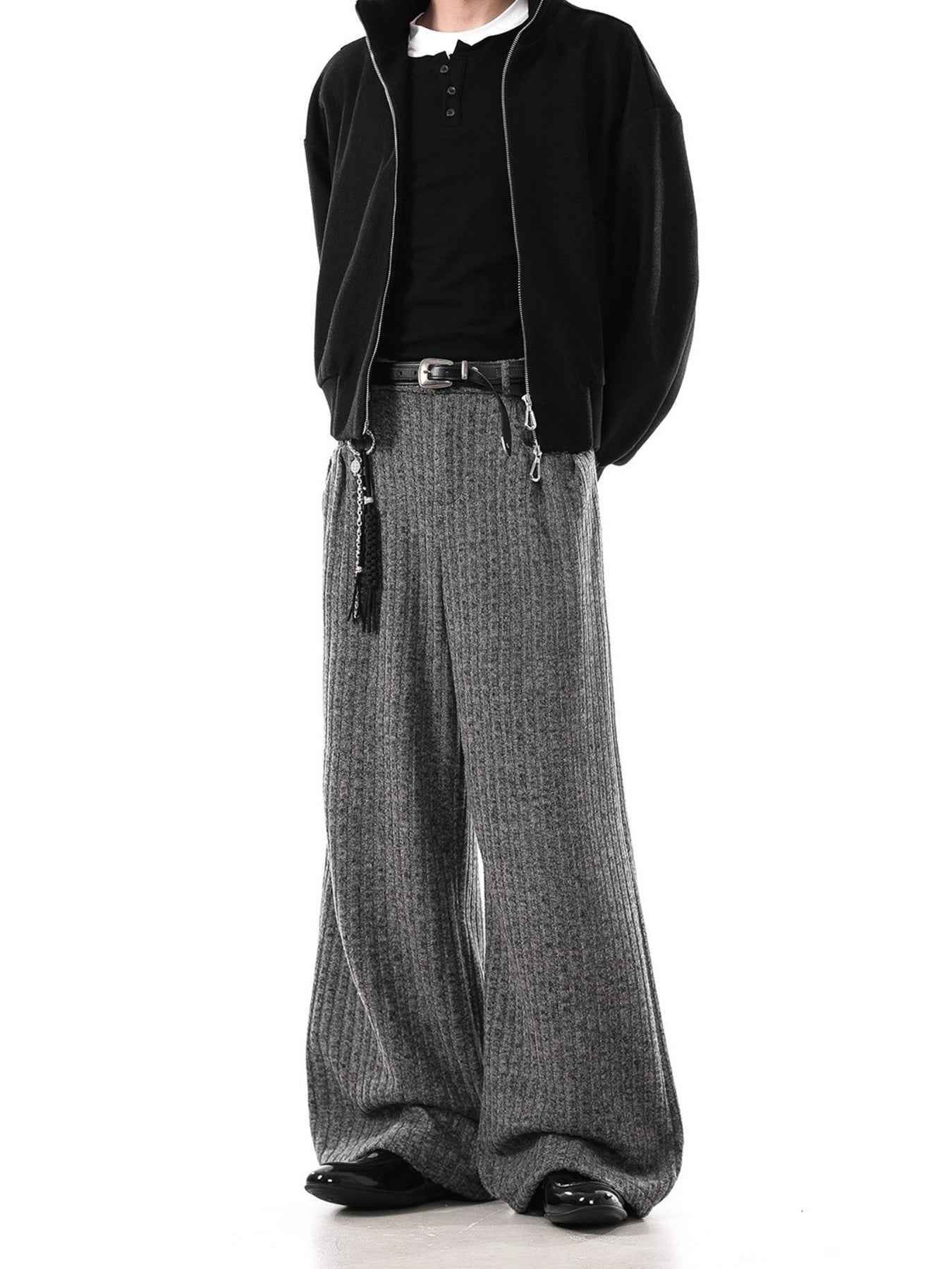 Men's Plus Size Ribbed Knit Loose Fit Pants Trendsi