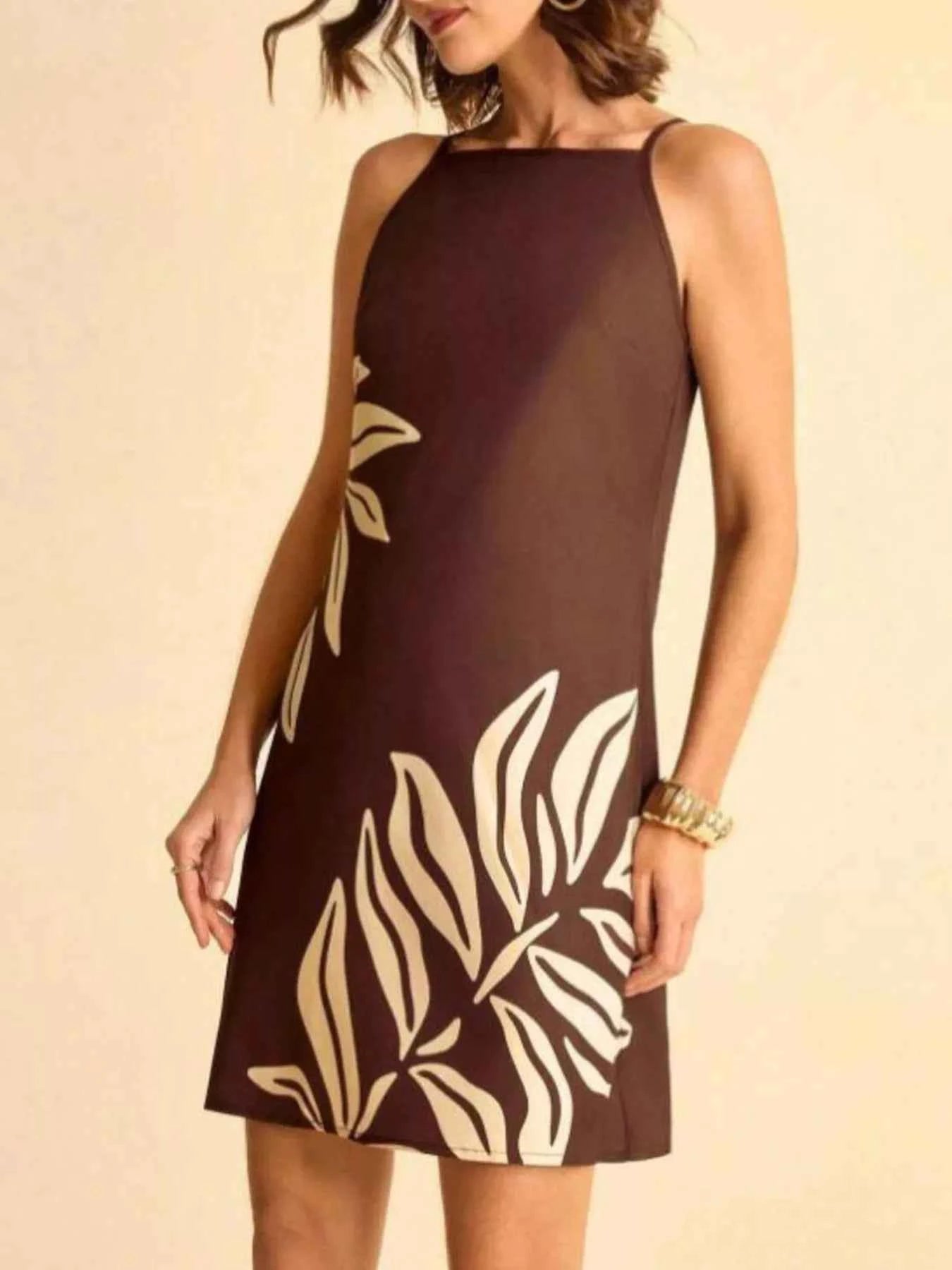 Tropical Print Sleeveless Mini Dress Trendsi