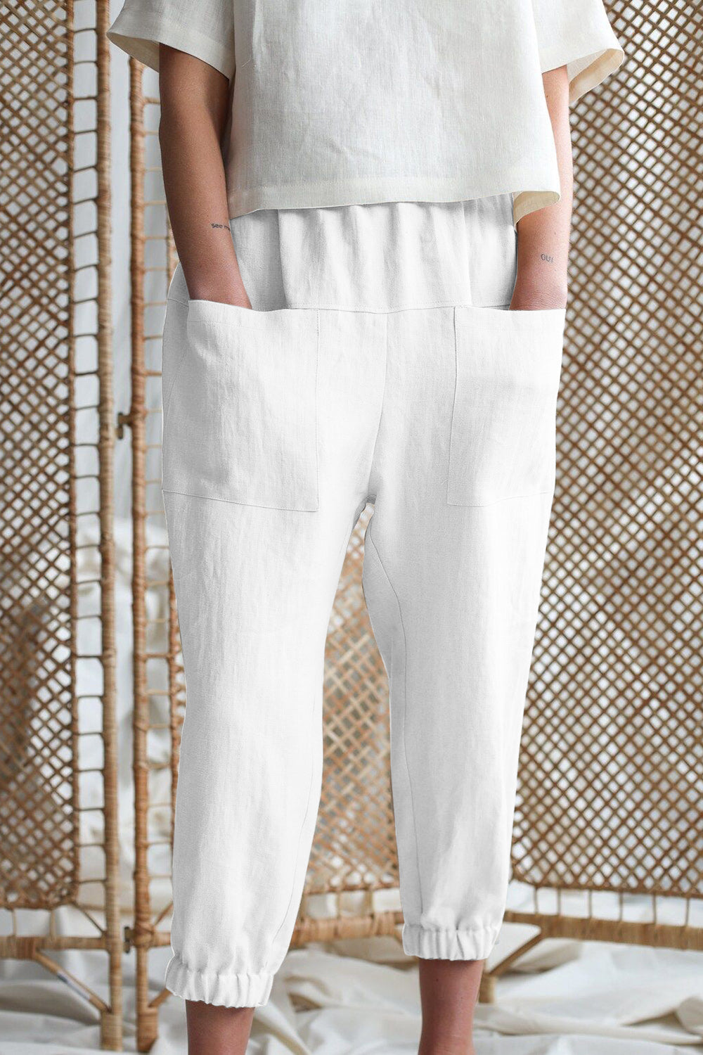 TEEK - Mid-Rise Waist Pocketed Womens Pants PANTS TEEK Trend White S 