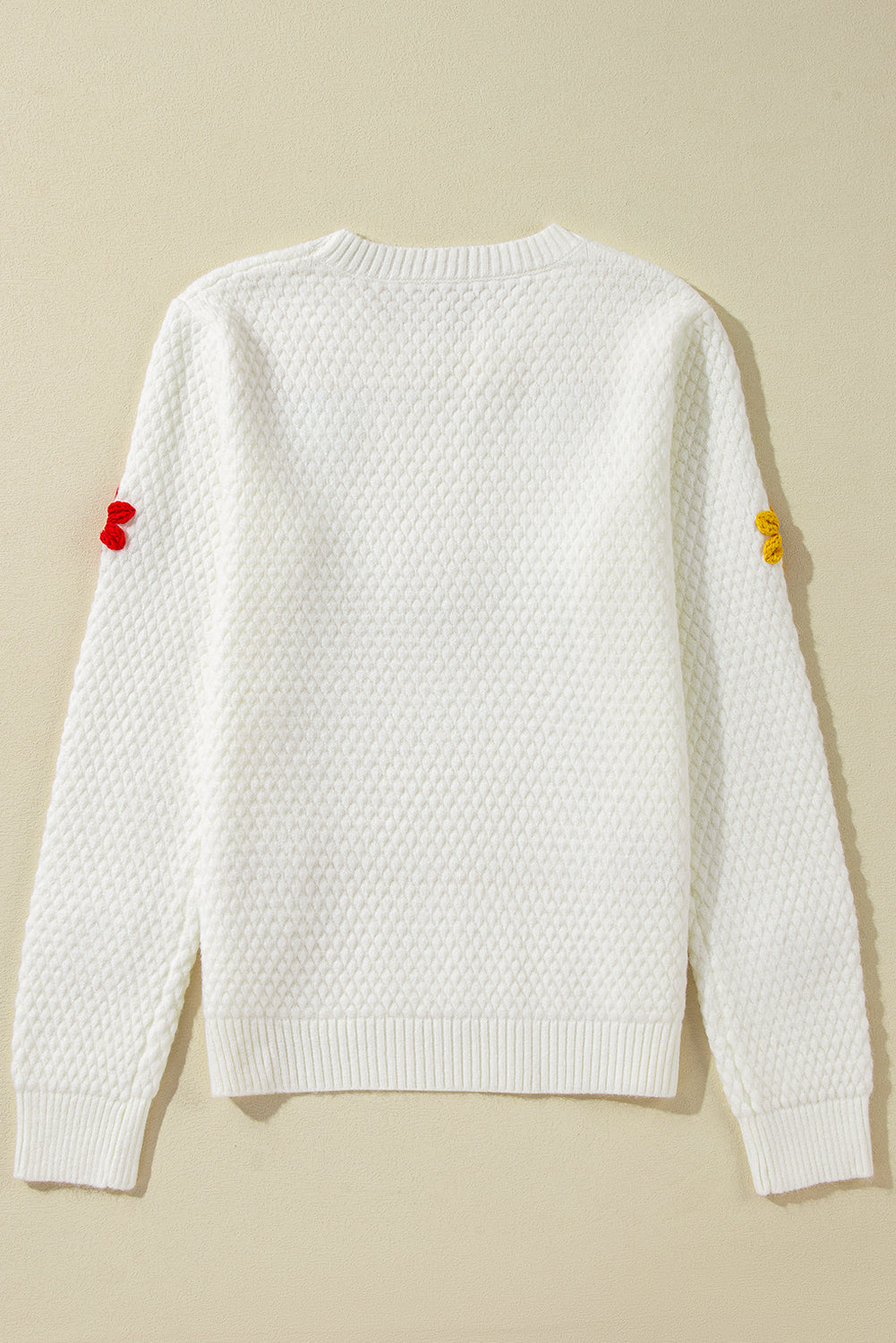 TEEK - White Crochet Flower Round Neck Long Sleeve Sweater TOPS TEEK Trend