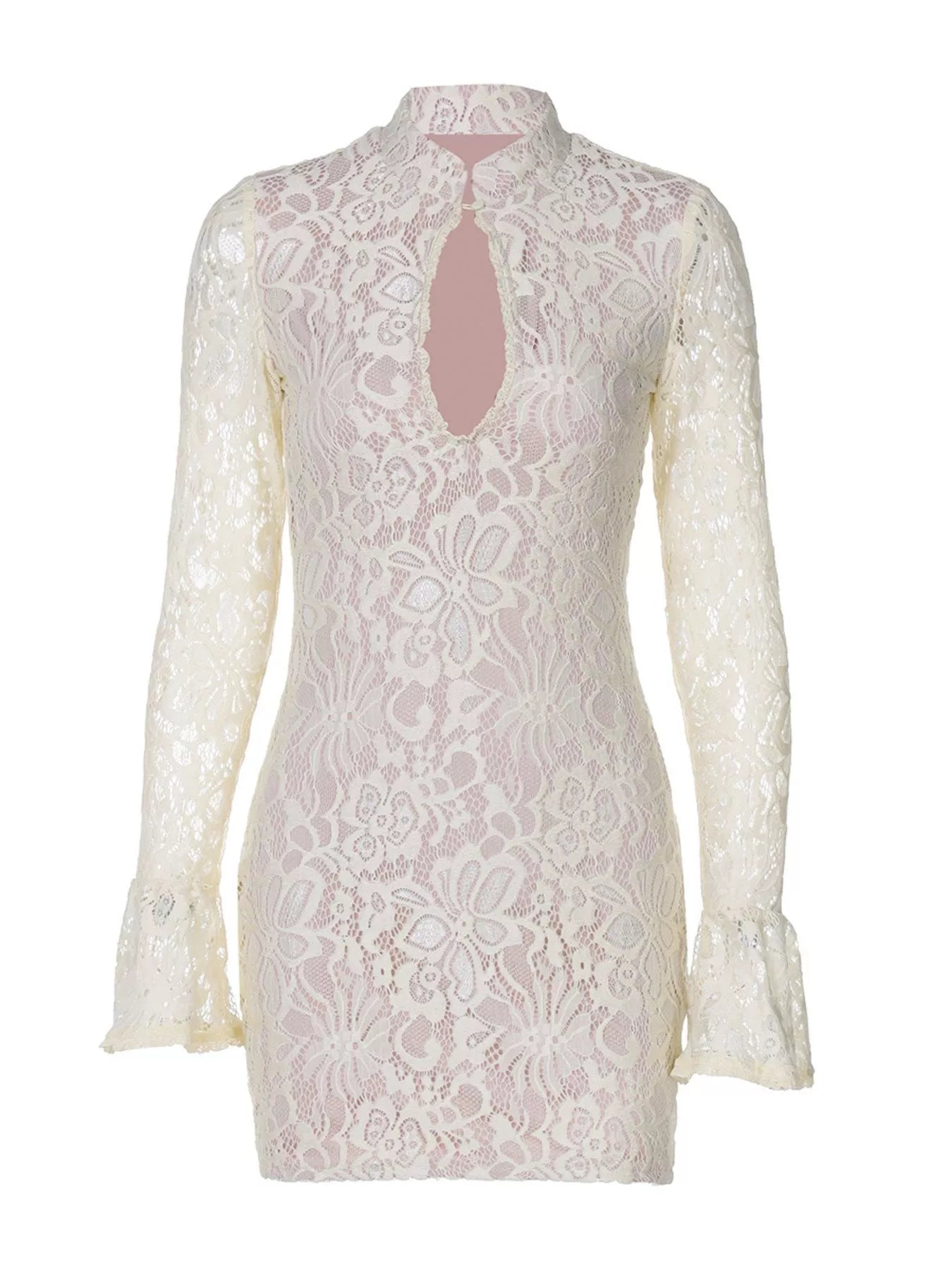 Lace Cutout Long Sleeve Mini Dress Trendsi