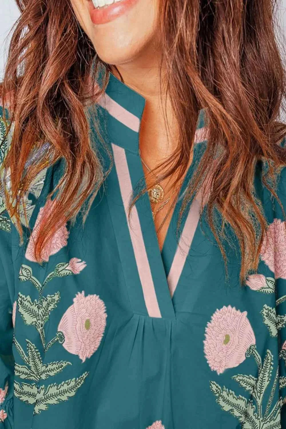 Floral Embroidered Notched Blouse Trendsi
