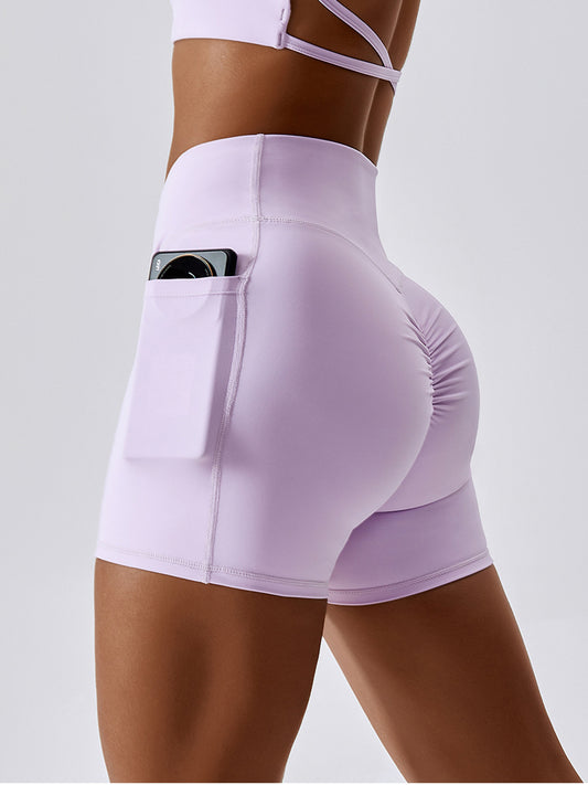 TEEK - Ruched Pocketed High Waist Active Shorts SHORTS TEEK Trend Lavender S 
