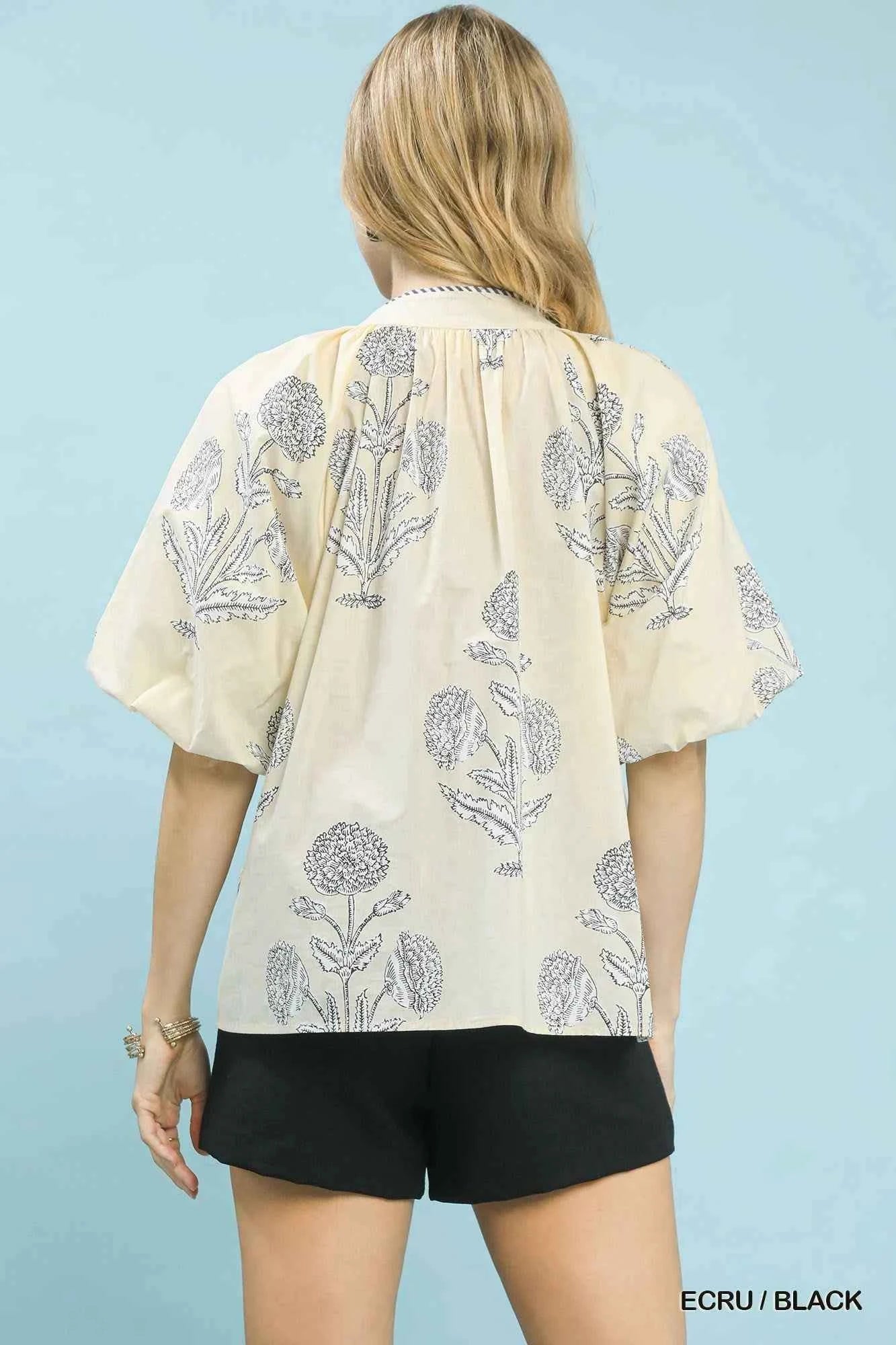 Umgee Floral Print V-Neck Top Trendsi