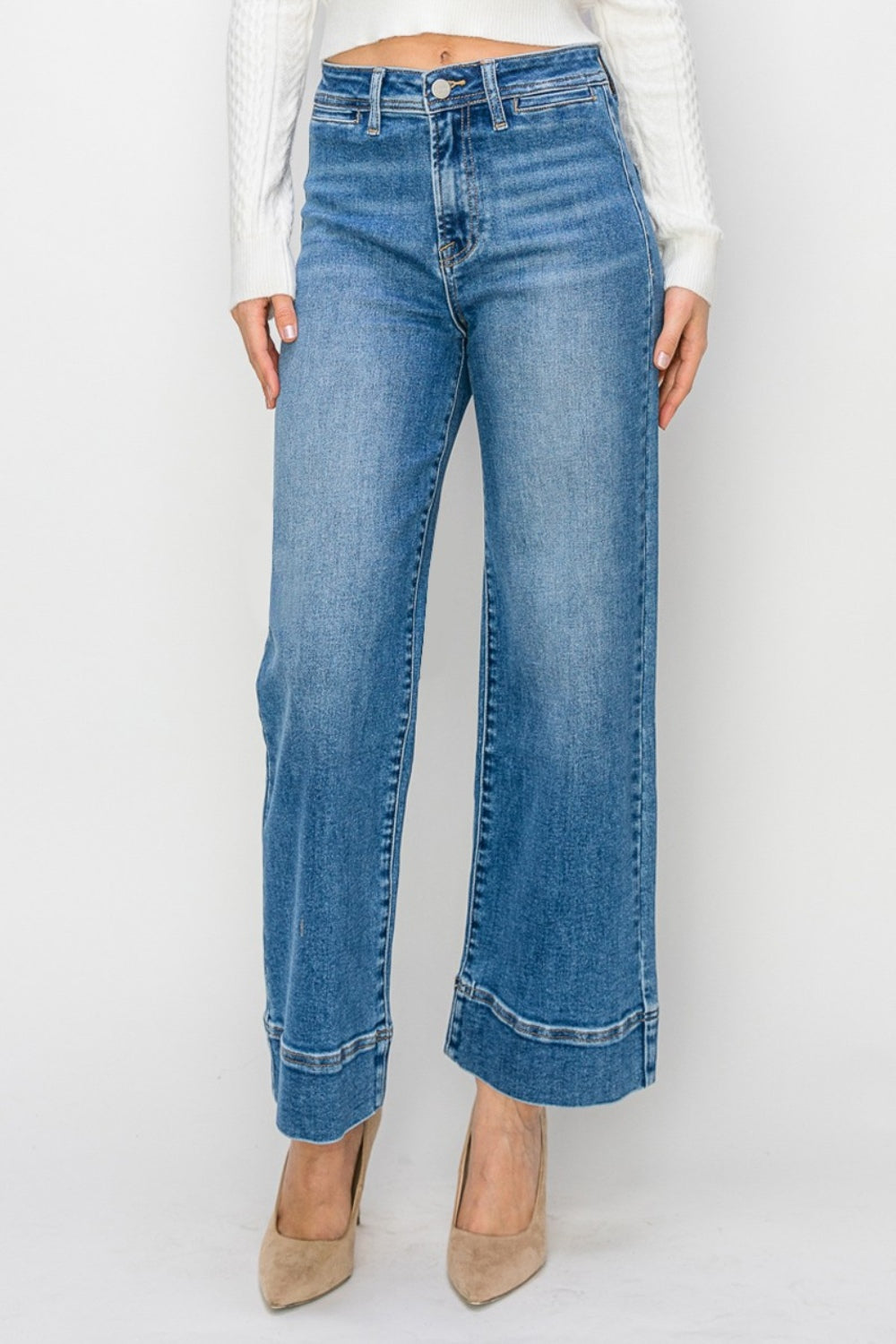 TEEK - Medium Wash Full Size High Rise Wide Leg Jeans PANTS TEEK Trend   