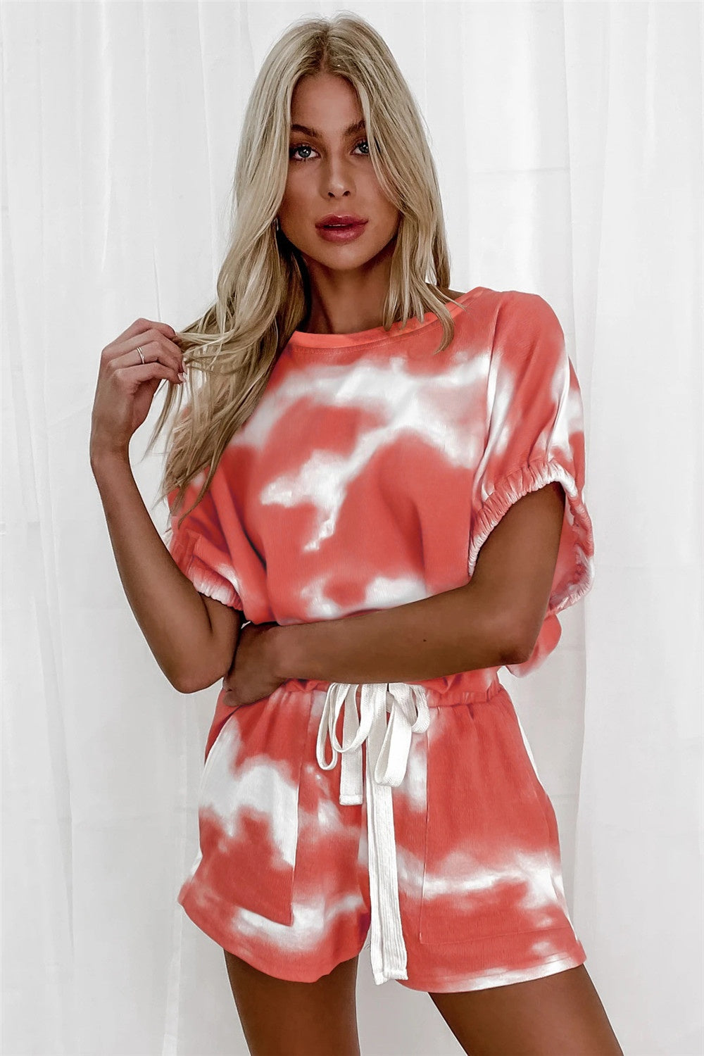 TEEK - Burnt Coral Tie-Dye Top and Shorts Set SET TEEK Trend S  