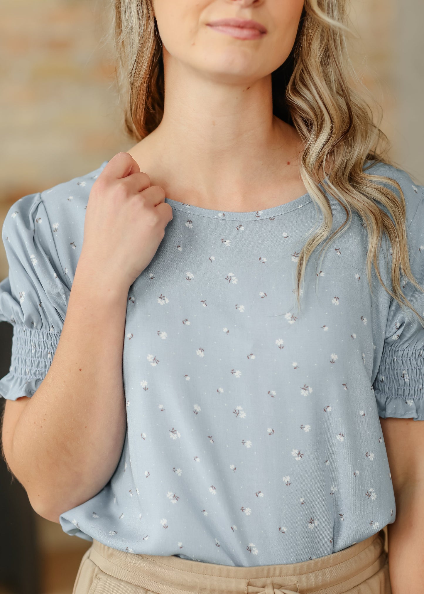 TEEK - Alisa Short Ruffle Sleeve Top TOPS TEEK INH Blue Floral XS