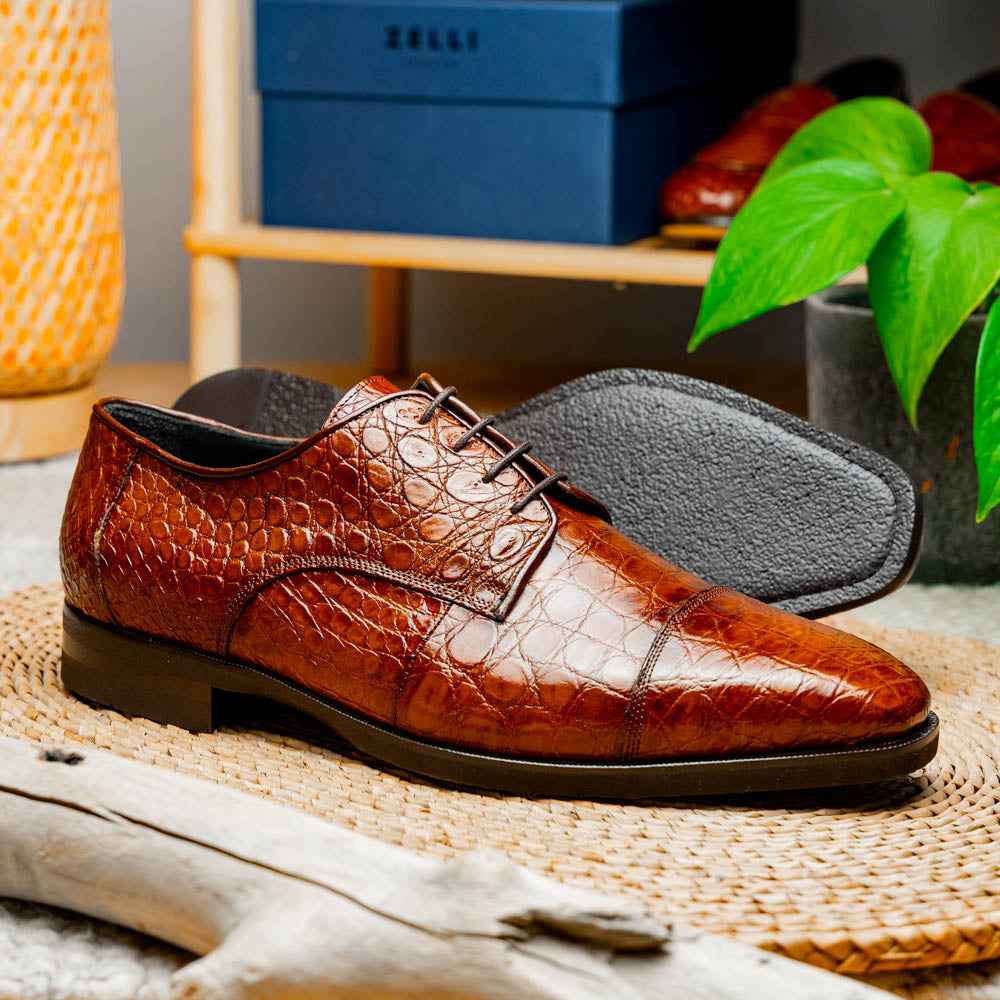 21-532-CGM ANDREA Crocodile Lace Up, Cognac Shop TEEK ZI