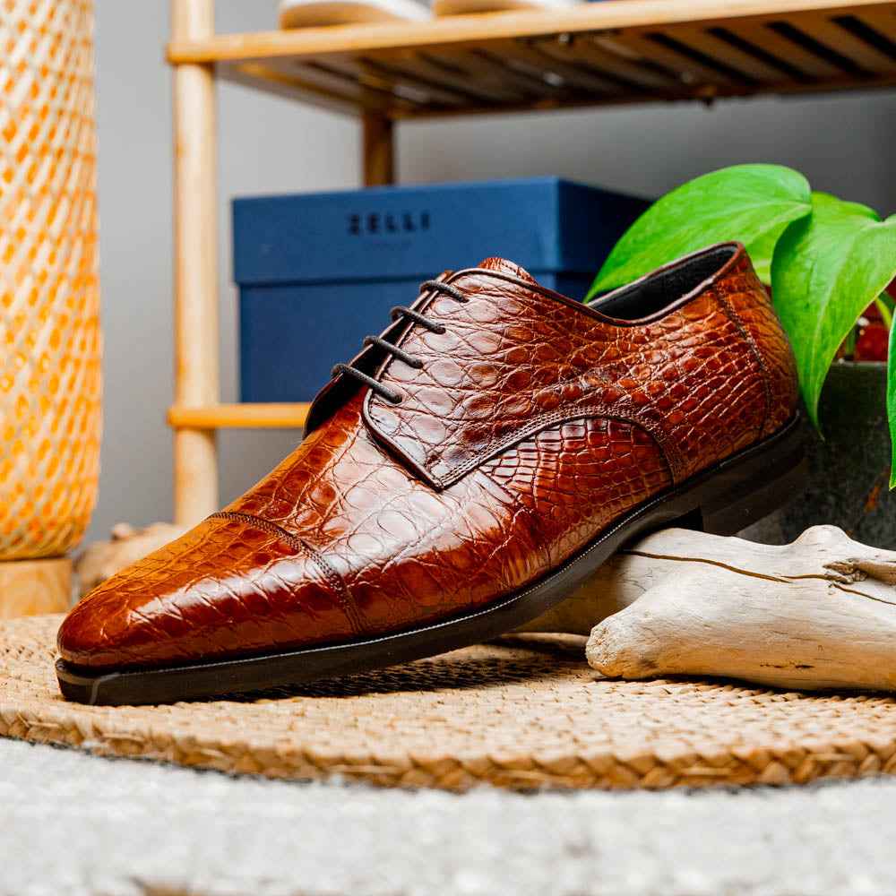 21-532-CGM ANDREA Crocodile Lace Up, Cognac Shop TEEK ZI
