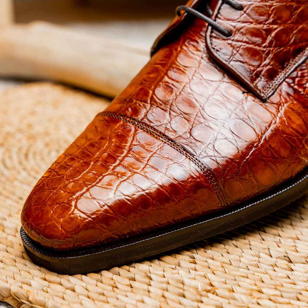 21-532-CGM ANDREA Crocodile Lace Up, Cognac Shop TEEK ZI