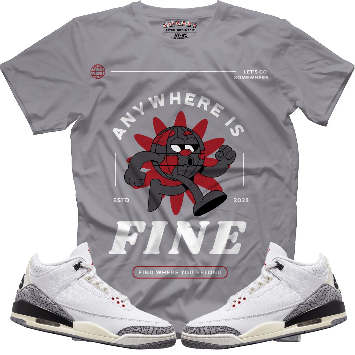 TEEK - Anywhere Is Fine (Retro 3 White Cement) T-Shirt TOPS TEEK MS X-Small