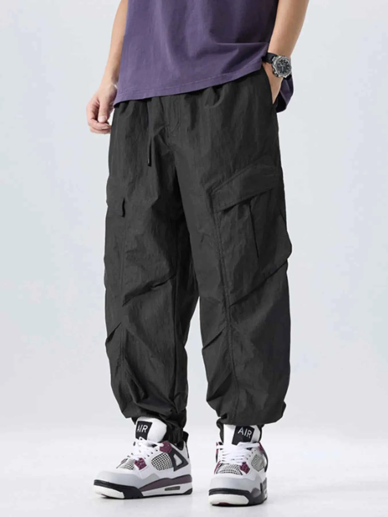 TEEK - Mens Full Size Lightweight Cargo Pants with Adjustable Belt Plus Size PANTS TEEK Trend Black S