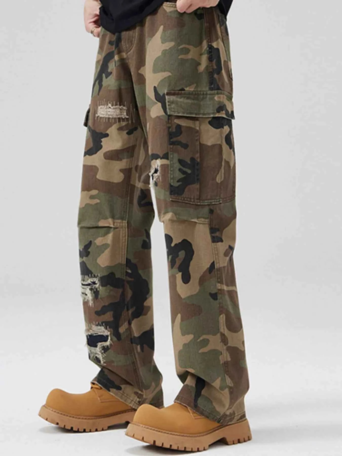 TEEK - Mens Ripped Patch Embroidery Camo Cargo Pants PANTS TEEK Trend