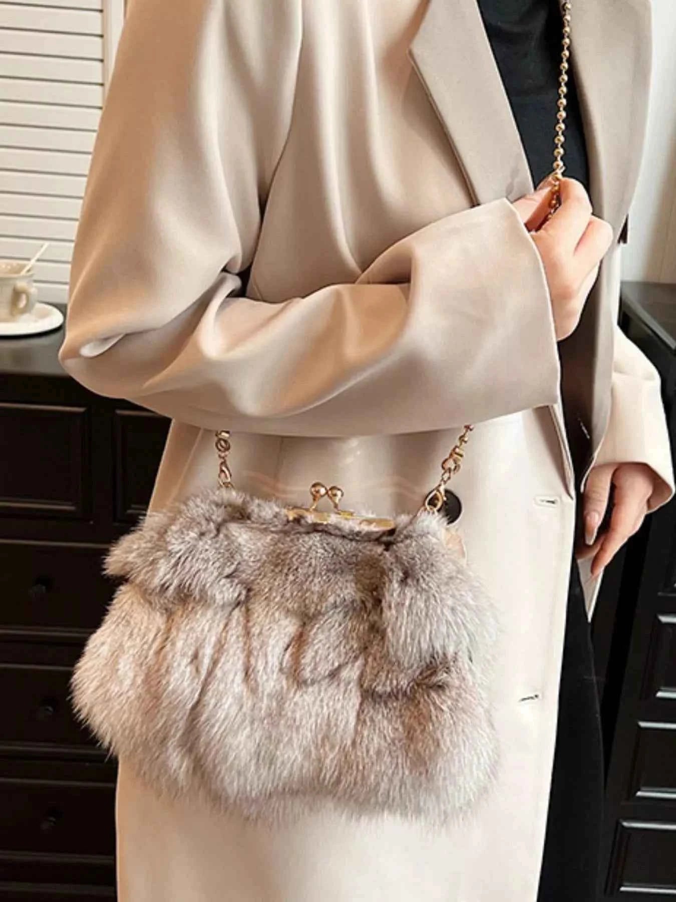 Furry Chain Crossbody Bag Trendsi