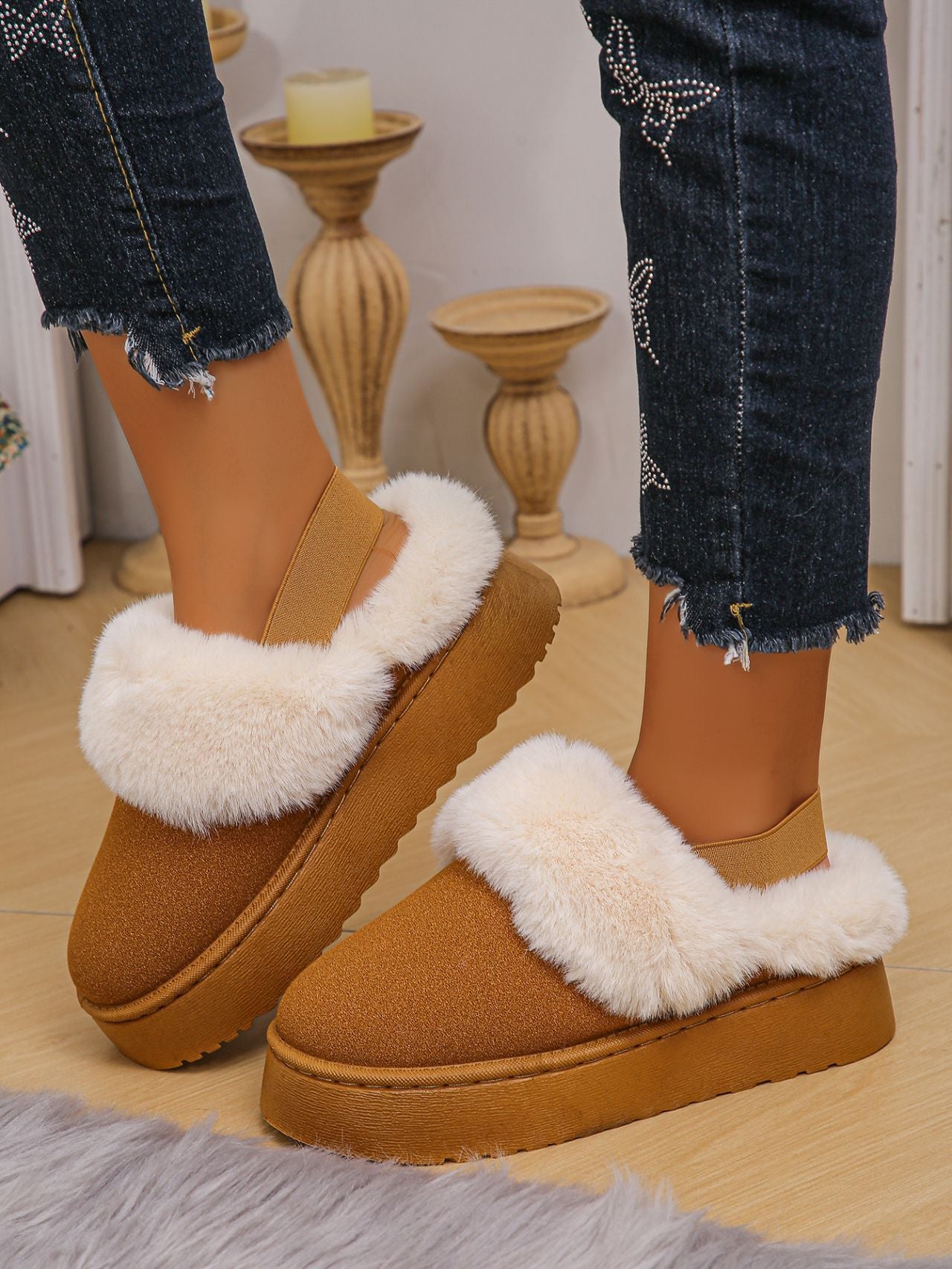 TEEK - Faux Fur Round Toe Platform Slippers SHOES TEEK Trend