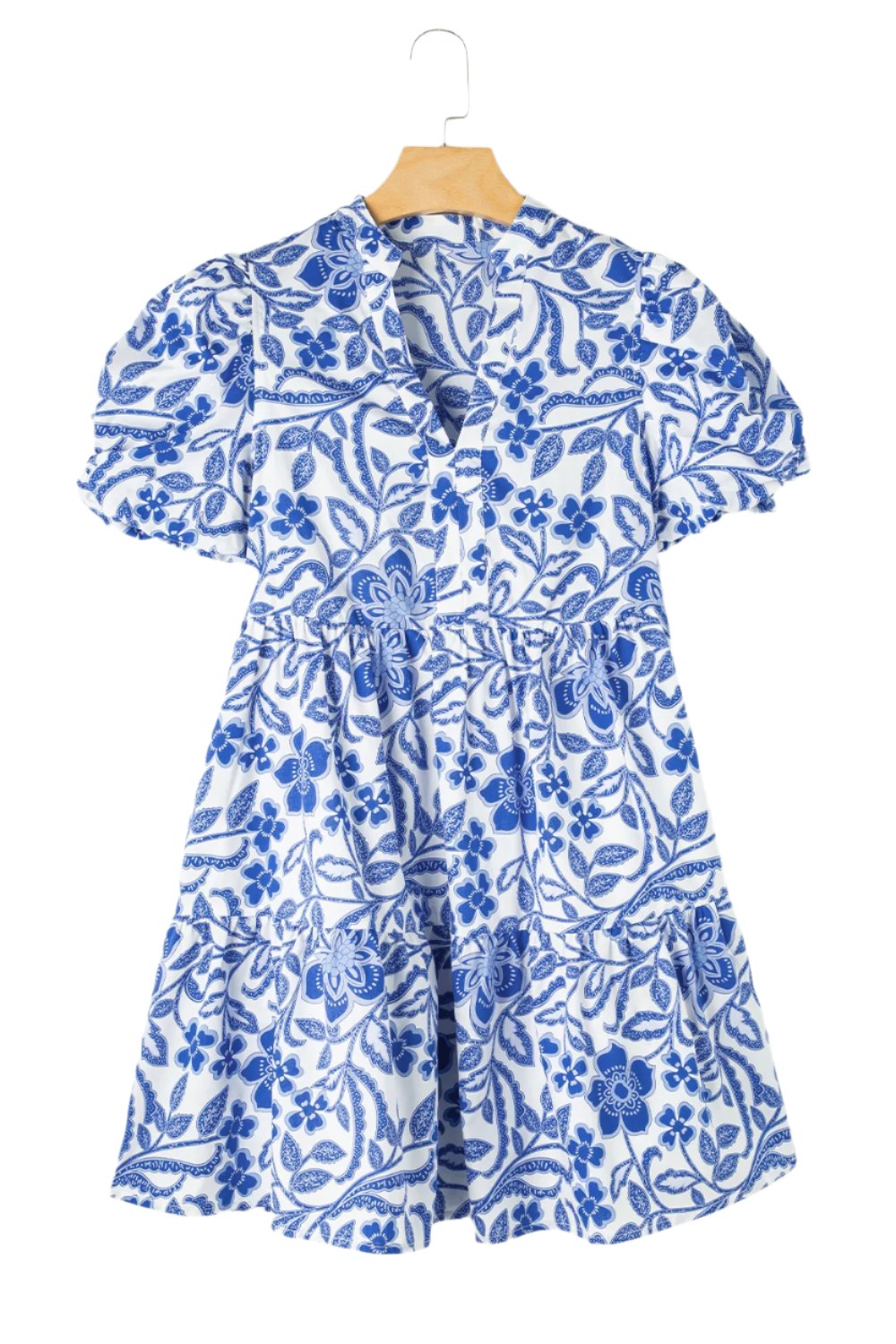 TEEK - Royal Blue Printed Notched Puff Sleeve Dress DRESS TEEK Trend S  