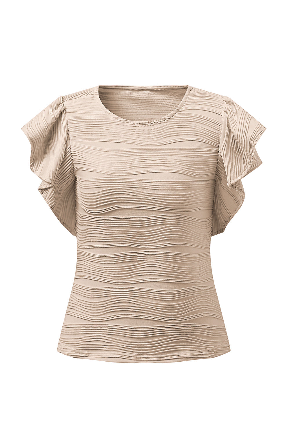 TEEK - Textured Round Neck Cap Sleeve Top TOPS TEEK Trend Eggshell S 