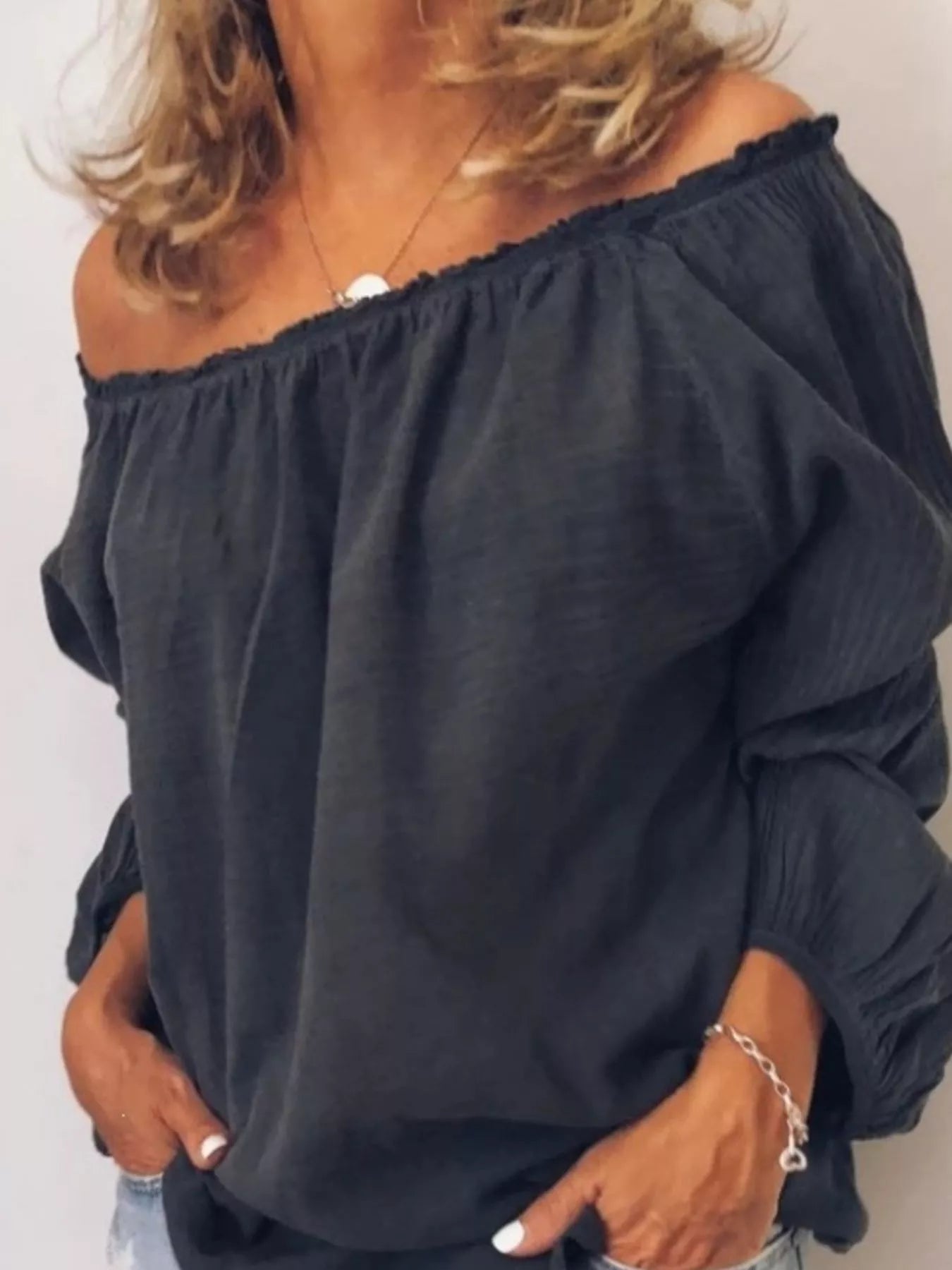 Off-Shoulder Frill Trim Blouse Trendsi